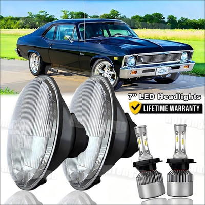 DOT Approved 7'' inch Round Led Headlight High-Low Beam Fit Chevy II/Nova 1969-79