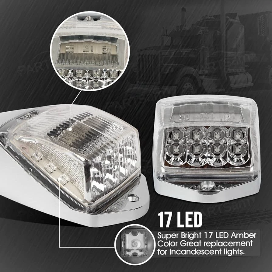 Truck Cab Lights 5PCS Clear/Amber Top Roof Running LED Marker Lights Waterproof - Image 4 of 4