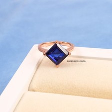 Blue Sapphire Ring, Solitaire Ring, Engagement Ring, Lab Created Sapphire