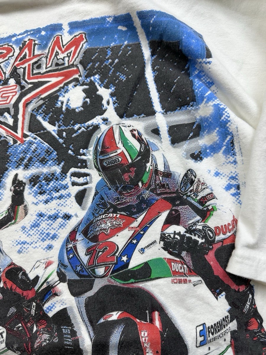 Vintage Men’s Ducati Motorcycle Racing Pegram Graphic Print Shirt Sz L Y2K White View 3