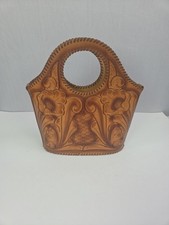Vintage Leather Brown Floral Tote Bag. Hands Tooled. Excellent Condition