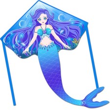 HONBO Large Mermaid Kite for Kids  Adults, Easy to Fly Delta Large, BLUE