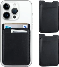 2Pack Phone Wallet Stick on, Card Holder for Back of Case, Black 