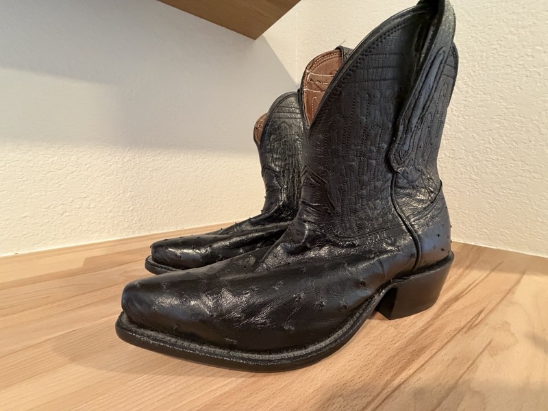 Fenoglio Black Full Quill Ostrich + Leather Pull-On Boots Made in USA as 39 Wome