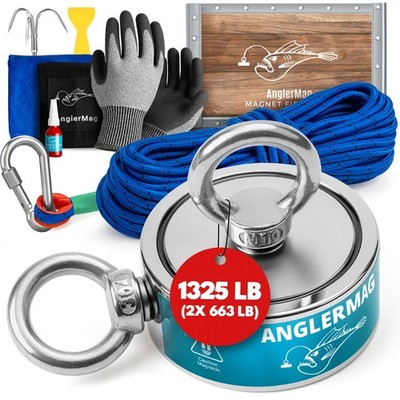 1325 LBS Magnet Fishing Kit AnglerMag Double Sided Magnetic Fishing Complete Kit