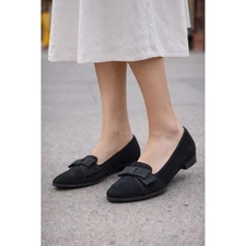 Stuart Weitzman Keegan Bow Loafer Black Suede Bow Flats Women Size 7.5