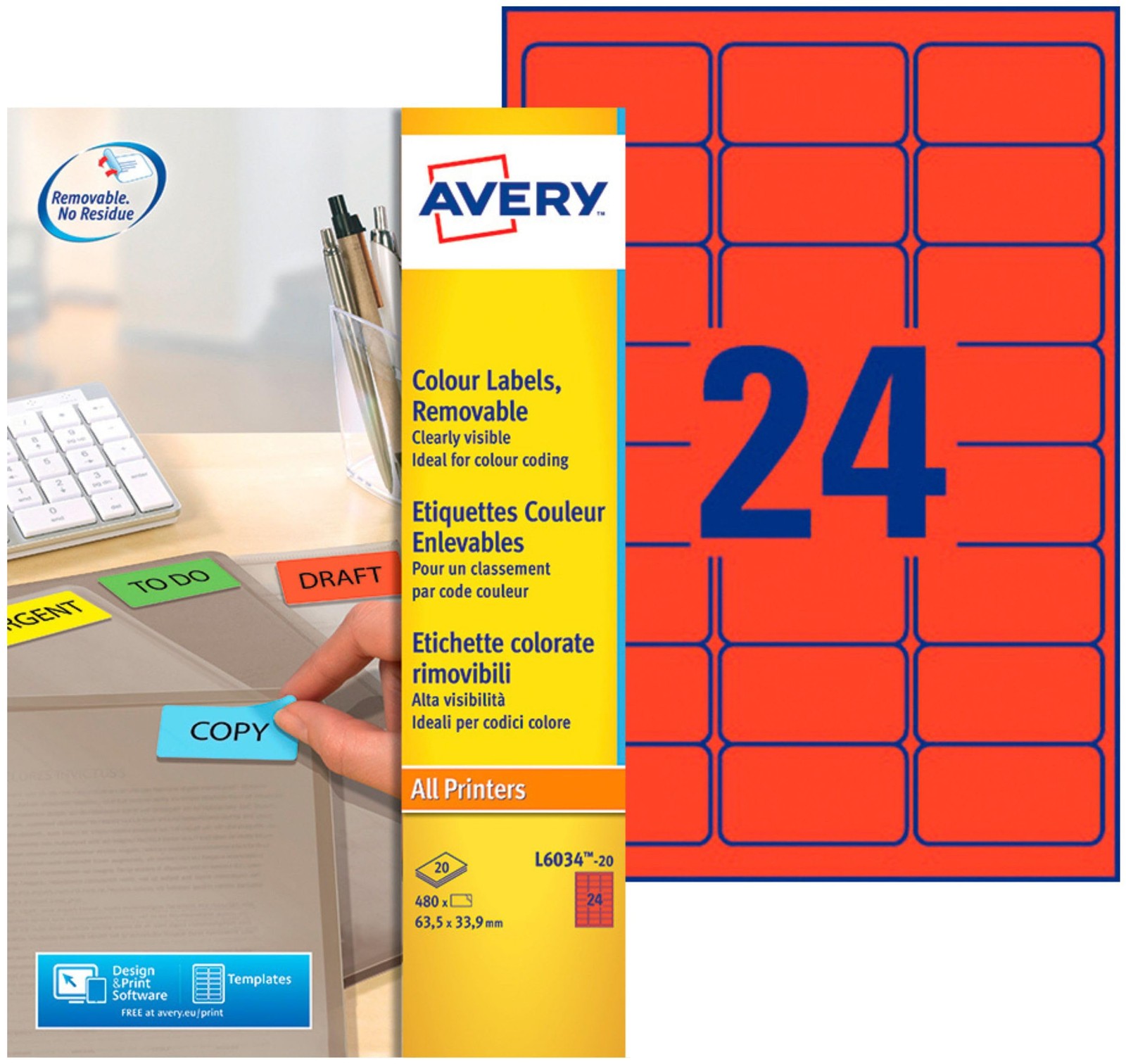 480 Étiquettes rouges amovibles rectangulaires de 24x12mm pour marquage rapide