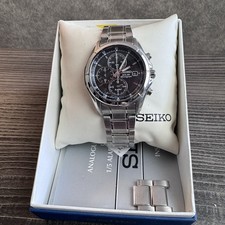 Seiko SSC001 Solar Alarm Chronograph Men  s Watch Black Dial Stainless Steel V172