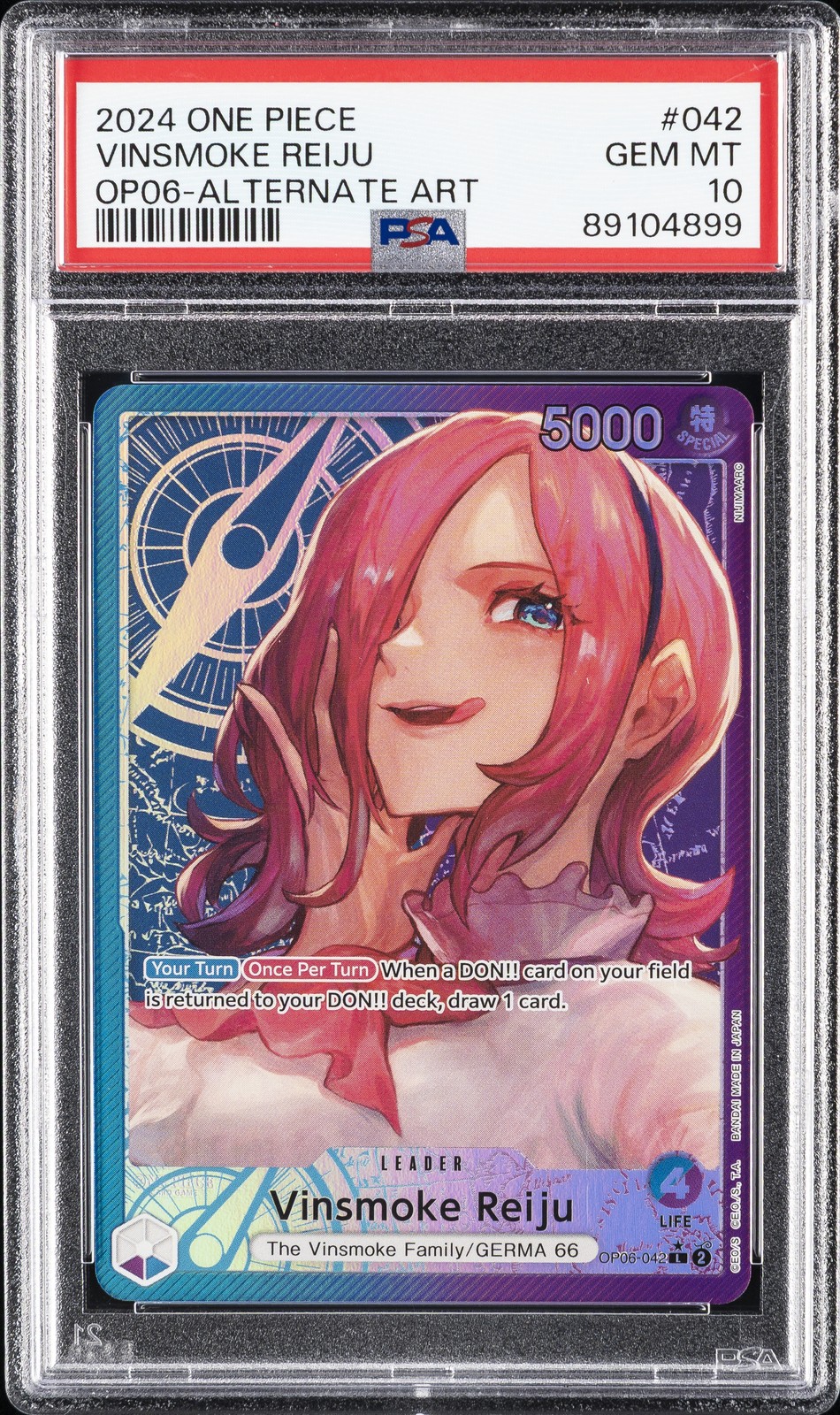 2024 ONE PIECE OP06-WINGS OF THE CAPTAIN ALTERNATE ART VINSMOKE REIJU PSA 10