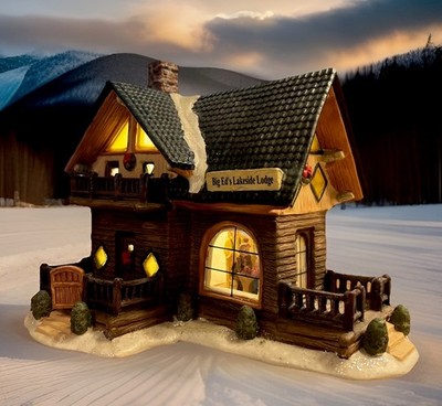 Holiday Time 2004 Village Collectibles  Big Ed s Lakeside Lodge  Light &Box READ