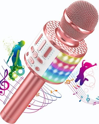 Karaoke Mikrofon Drahtloses Bluetooth Mikrofon Kinder mit LED Tragbares Karaoke
