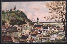 Künstler-AK Bogen, Stadtansicht mit Kirche und Bogenberg 