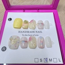 Handmade Hard Gel Press on Nail Art Kit Sz M Jewel Acrylic Resin Mickey Yellow