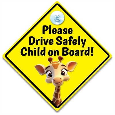 Baby an Bord Autoschild mit Giraffenmotiv, bitte sicher fahren, 14 x 14 cm
