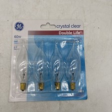4 Bulb GE Crystal Clear Flame Tip CA-Type Light Bulbs w/Candelabra Base