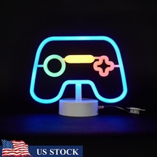 Neon LED Kids Table Lamp Gaming Controller Night Light W/ Timer Bedroom New