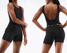 Fabletics Brianna One Pc Athletic Romper Woman 14 16 Black Back Zip Pocket Nwt
