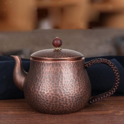 Hammered Copper Tea Pot Mini Water Kettle for Travel Restaurant Camping