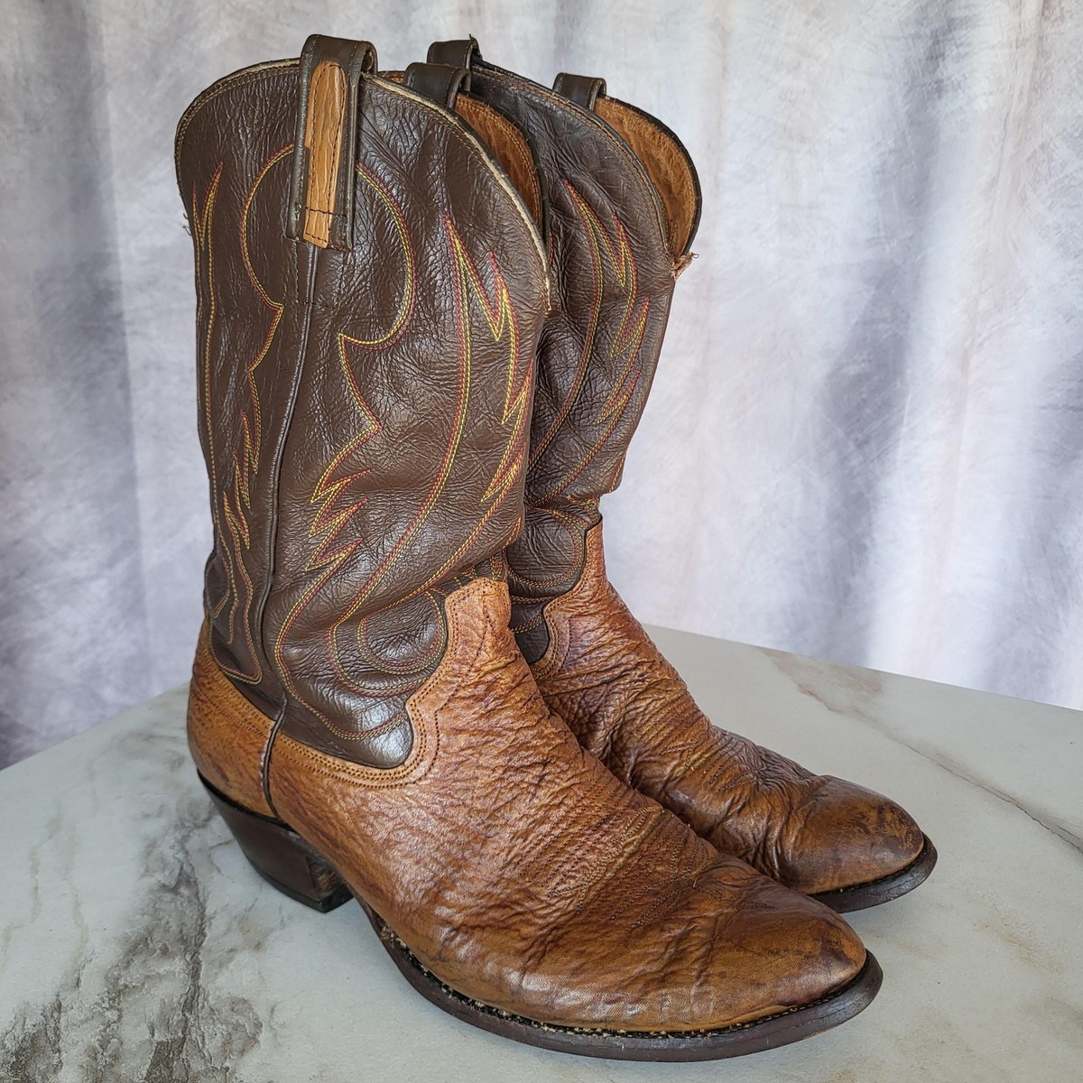 Brama Western Cowboy Boots Mens Size 11.5 D Brown Leather Mid-Calf Pull On Lined View 3