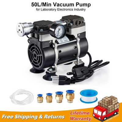 #ad 180W 50L Min Vacuum Pump Lab Vacuum Pump w Switch Pressure Gauge Silencer Hose $95.99