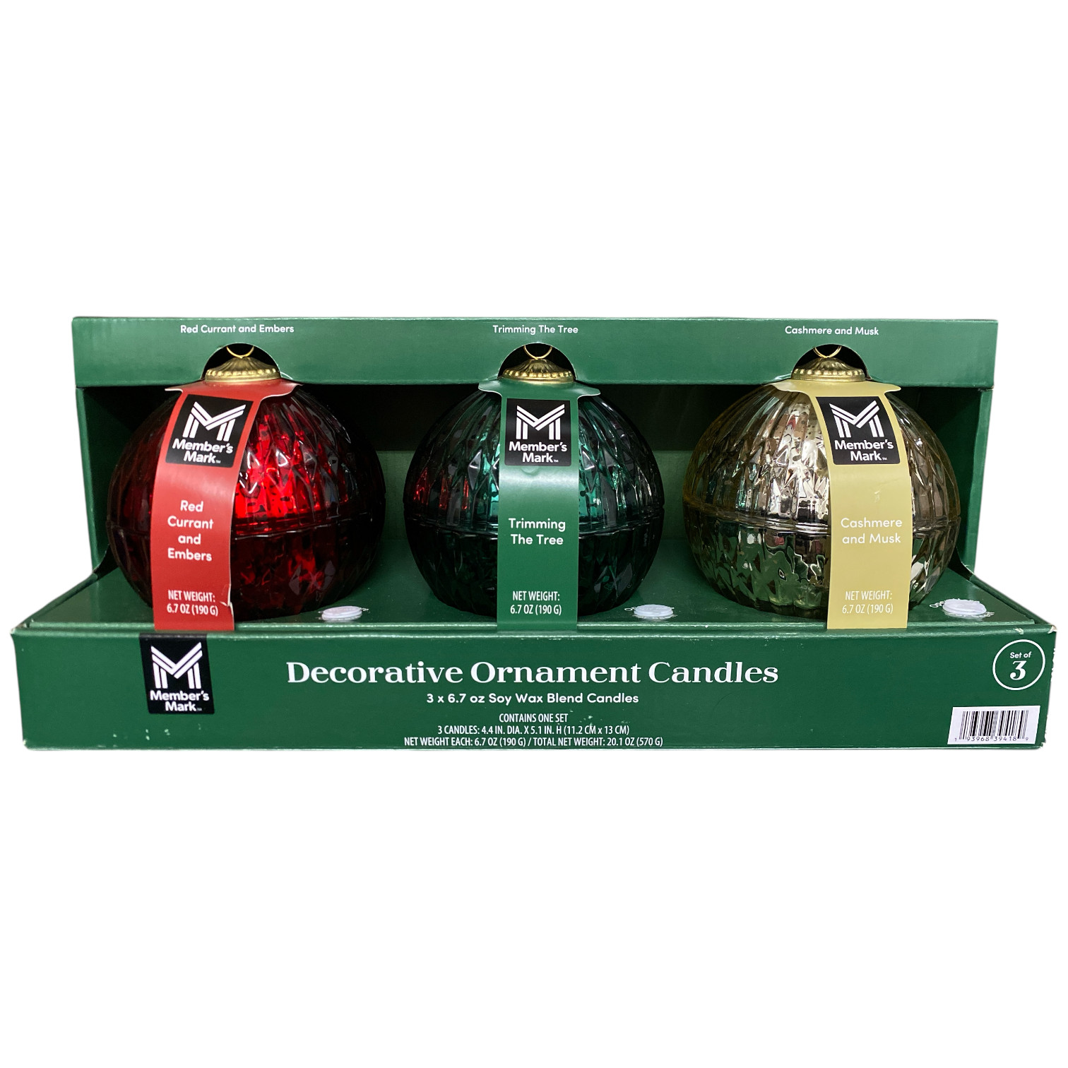 Свечи Members Mark Glass с орнаментом из соевого воска ручной заливки с двойными фитилями 3 шт 5690₽