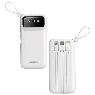 Sunix PB-120 Powerbank 10000mAh 4 Kabel LED Display Externer Akku - White