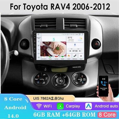 9'' FOR Toyota RAV4 2006-2012 CarPlay Android Auto GPS 6+64GB Android 14 RDS SWC