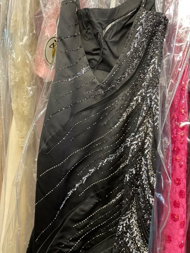 Black Prom Evening Dress Gown by Precious Formals One Shoulder Beaded size 10 - Picture 4 of 6