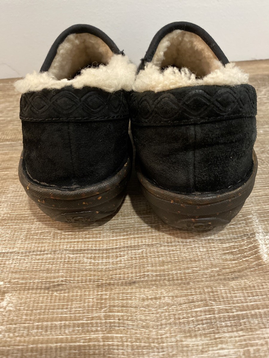 UGG Black Leather Suede Fur Lining Mule Clogs 38 7 Women 1757