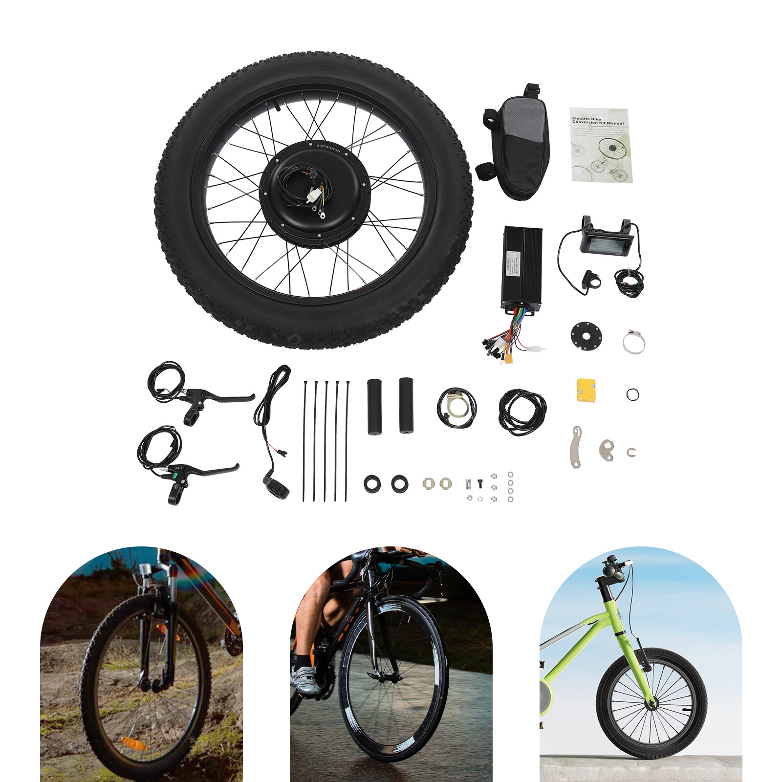 24 Inch Electric Bicycle Front Wheel Conversion Kit E-Bike Sets 1500W DC48V
