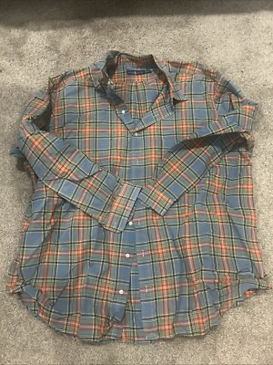 Polo Ralph Lauren Button Down Shirt Men's 3XB Big Blue Plaid Colorful