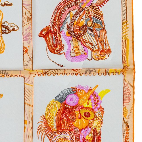 Auth. Hermes Silk Scarf Chevaloscope - Blanc Orange Parme - New Store Tag - Picture 7 of 12