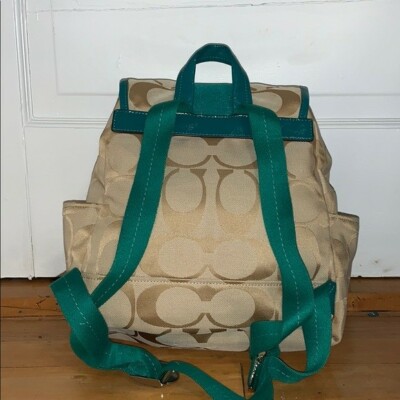 AUTHENTIC Coach Signature Stripe Backpack 21928 Khaki/Jade  display picture 1