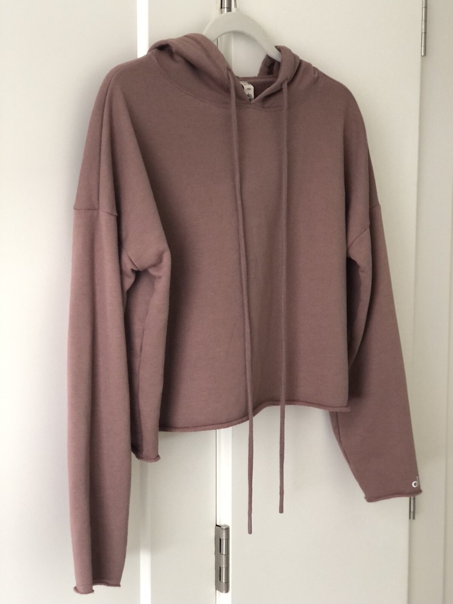 Alo Yoga Crop Raw Hem Hoodie Sweatshirt Smokey Quartz Size XS | eBay