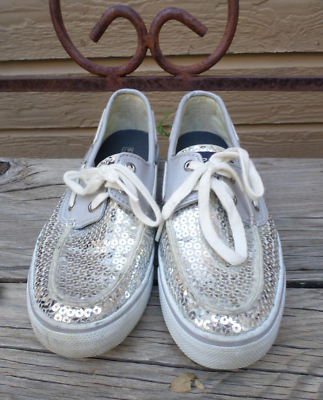 Sperry Top- Sider Silver Gray Sparkle Sequin Boat Shoes Women's