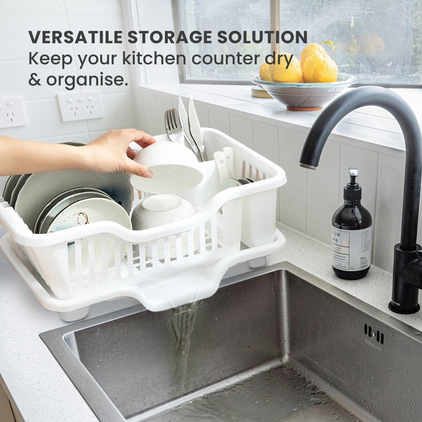 Estante escurridor de platos grande con bandeja de goteo soporte para cubiertos plato cocina SinK