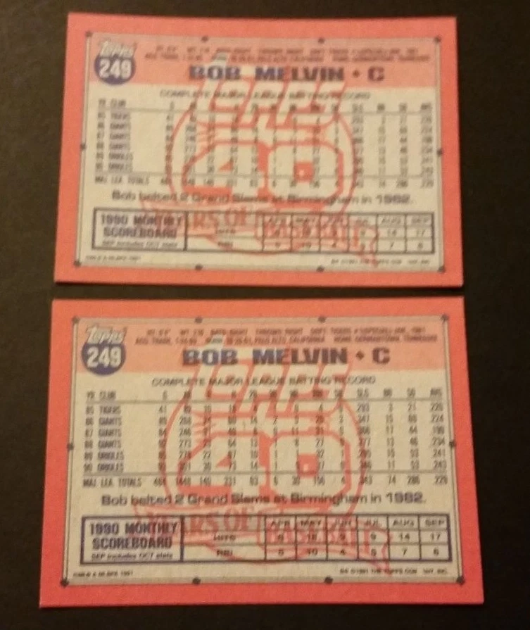 Bob Melvin Orioles Giants 1991 Topps Desert Shield #249 Authentic MY15 - Image 2 of 2