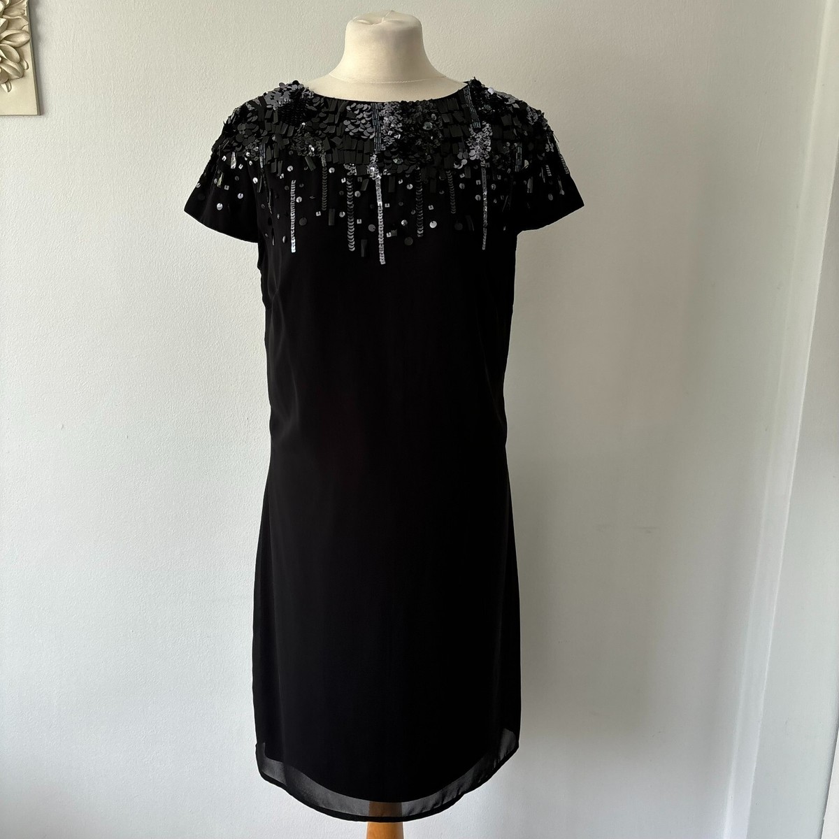Lipsy Black Sequin Embellished Floaty Chiffon Dress Party