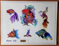 ORIGINAL Vintage 1970's Shop Used Don Nolan Tattoo Flash Sheet S R Fish 155N