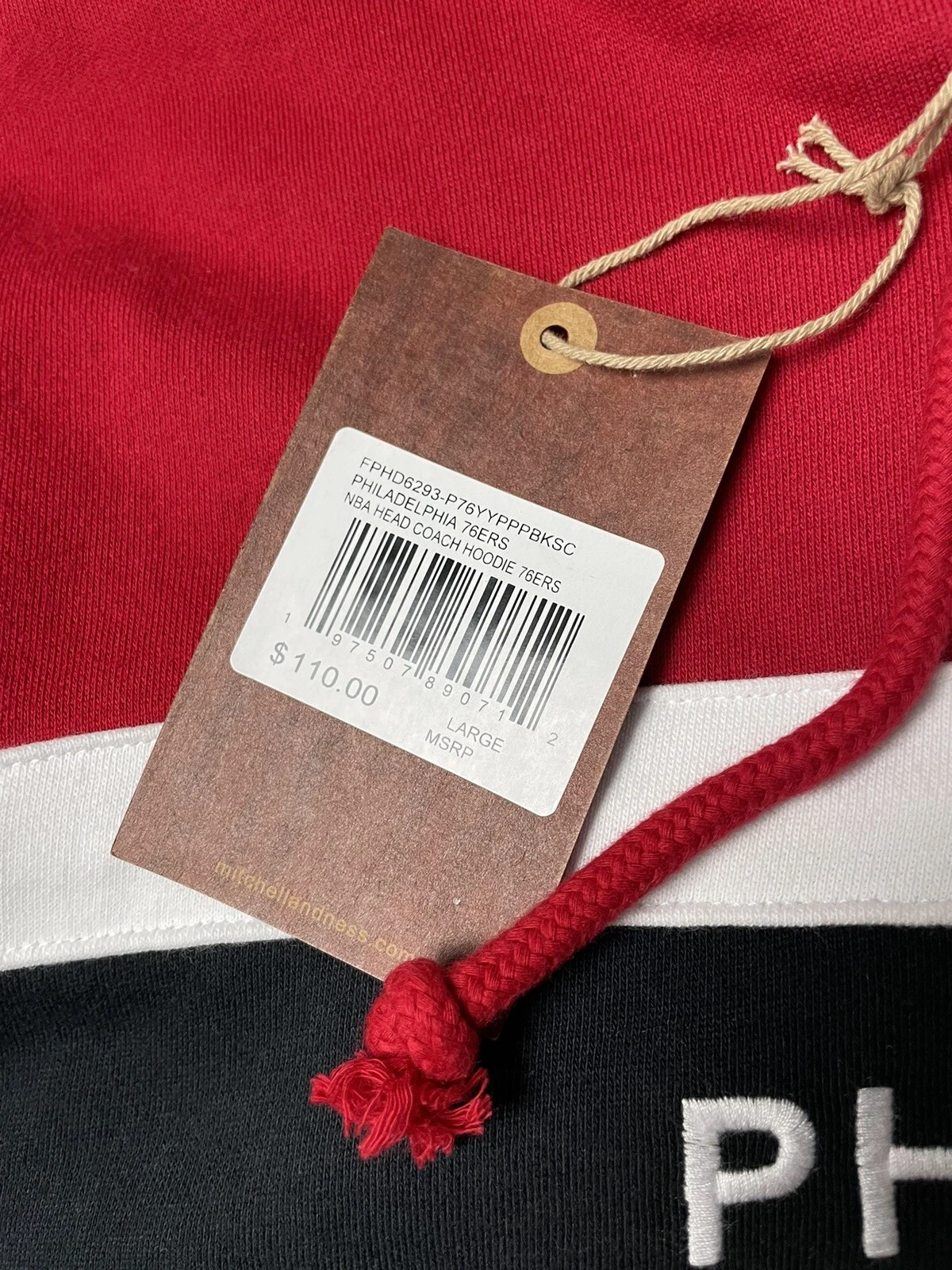 FELPA CON CAPPUCCIO MITCHELL & Ness philadelphia 76ers l script head coach hwc nuova con etichette nba