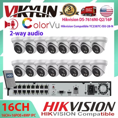 Hikvision 4K 16CH 16POE NVR Systems vikylin 8MP ColorVu IP Camera 2Way Audio Lot