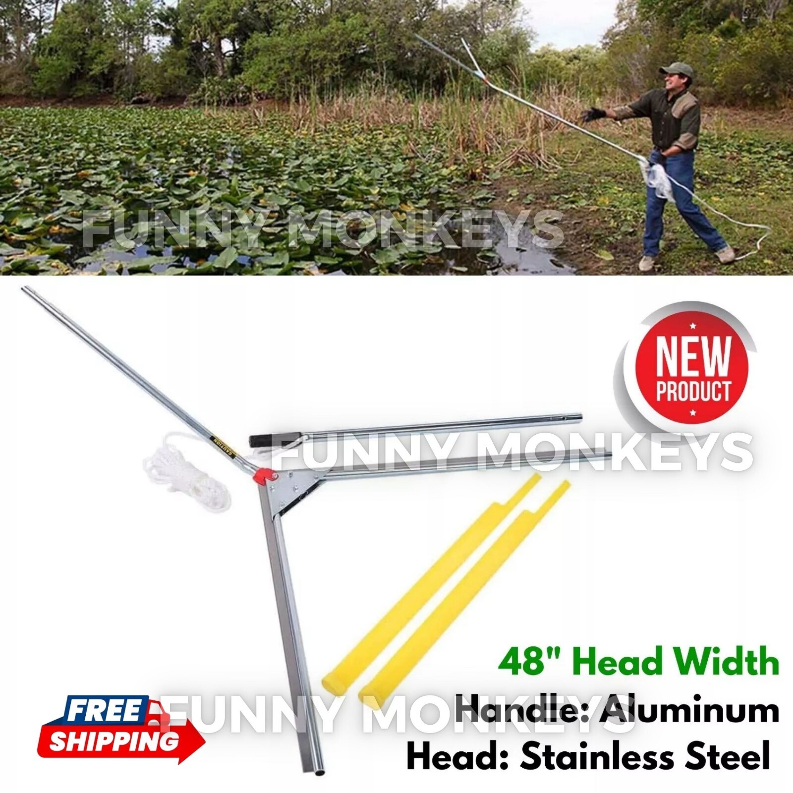 Shore Beach Aquatic Weed Cutter Rake Razor for Lake Pond Lily Pad Cattail Remove