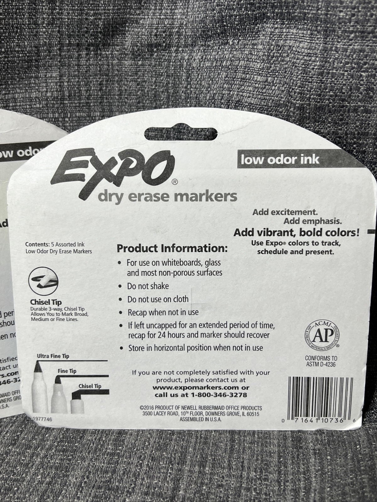 Expo Low Odor Dry Erase Markers, Chisel Tip, Assorted Colors, Pack of 5, NEW *2*