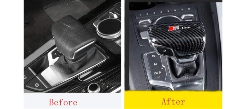 Cubierta de perilla de cambio de marchas de fibra de carbono sline negra para Audi A4L A5 Q7 Q5L Foto 2 de 4