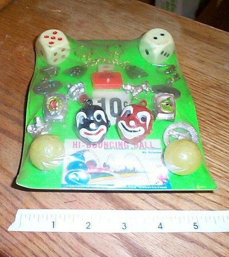 Vintage display card 10c hi-bouncing balls key rings toys dice #jd815