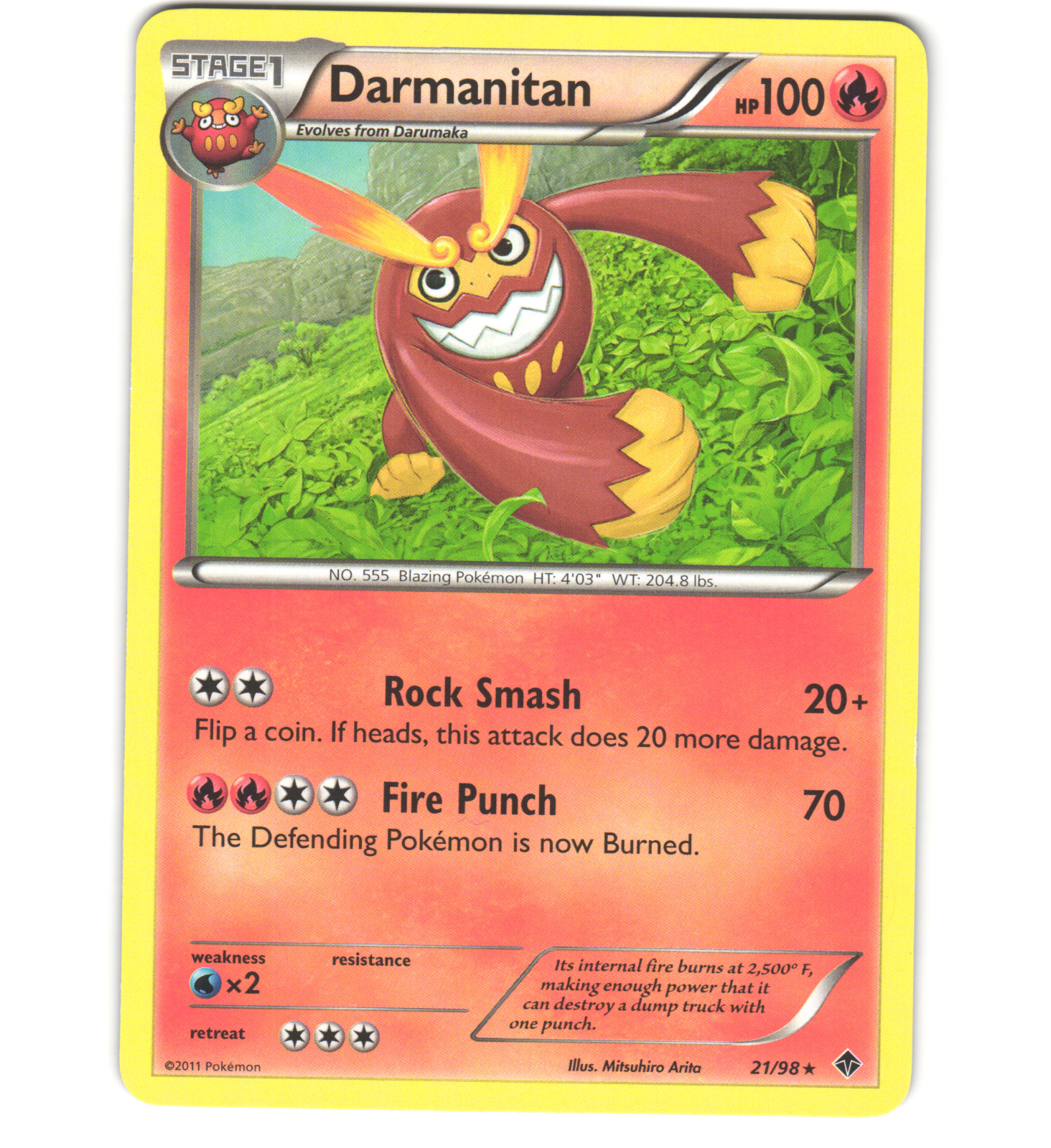 Pokemon 2011 Near Mint NM Darmanitan Emerging Powers Rare 21/98 Card