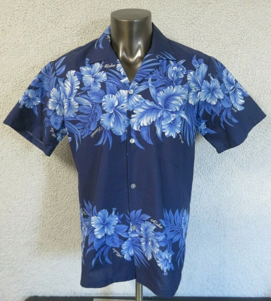 Mens Jade Fashions Short Sleeve Button Hawaiian Shirt Size M Floral Aloha Blue