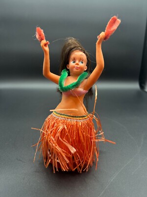 Vintage Plastic & Tin Hawaiian Hula Girl Dancer Doll Figure Wind