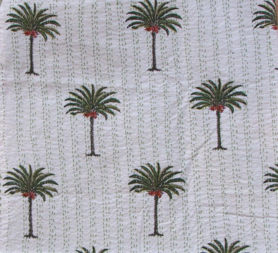 Indian Handmade Tree Deign Quilt Kantha Bedspread Throw Cotton Blanket Twin  - Image 2 of 3