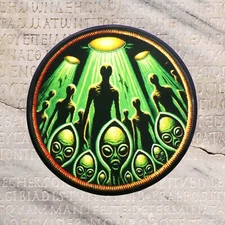 1950s Retro Sci-Fi Alien Patch - UFO Flying Saucer Iron-On Applique, B-Movies